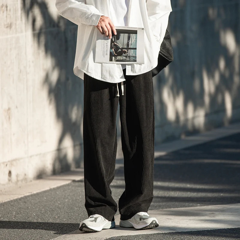 Men's Pants Men's Casual Pants Loose Straight Corduroy Pants Elastic Waist Sweatpants Fashion Streetwear Spring Men Sports Jogger Trousers 2