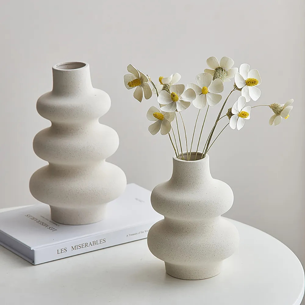 Vases Nordic Style Ceramic Vase Decoration White Modern Home Flower Pot Living Room 231128