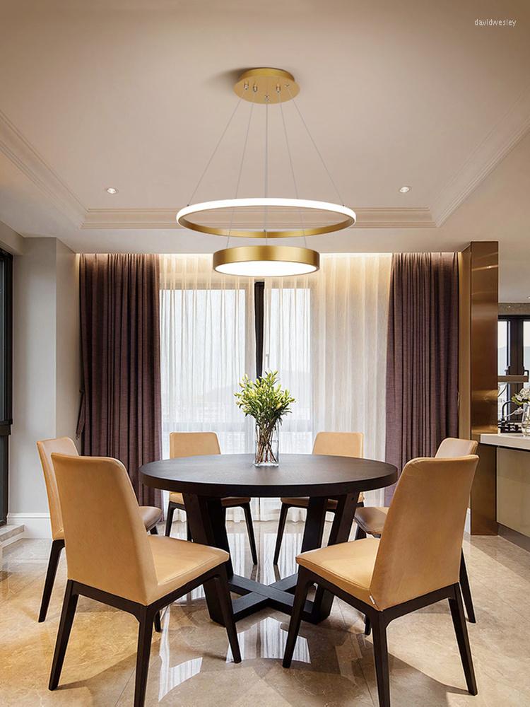 Modern Chandeliers Led Pendant Lamp For Kitchen Dining Room Restaurant Gold Metal Ring Ceiling Hanging Chandelier Home Decor Light Fixture