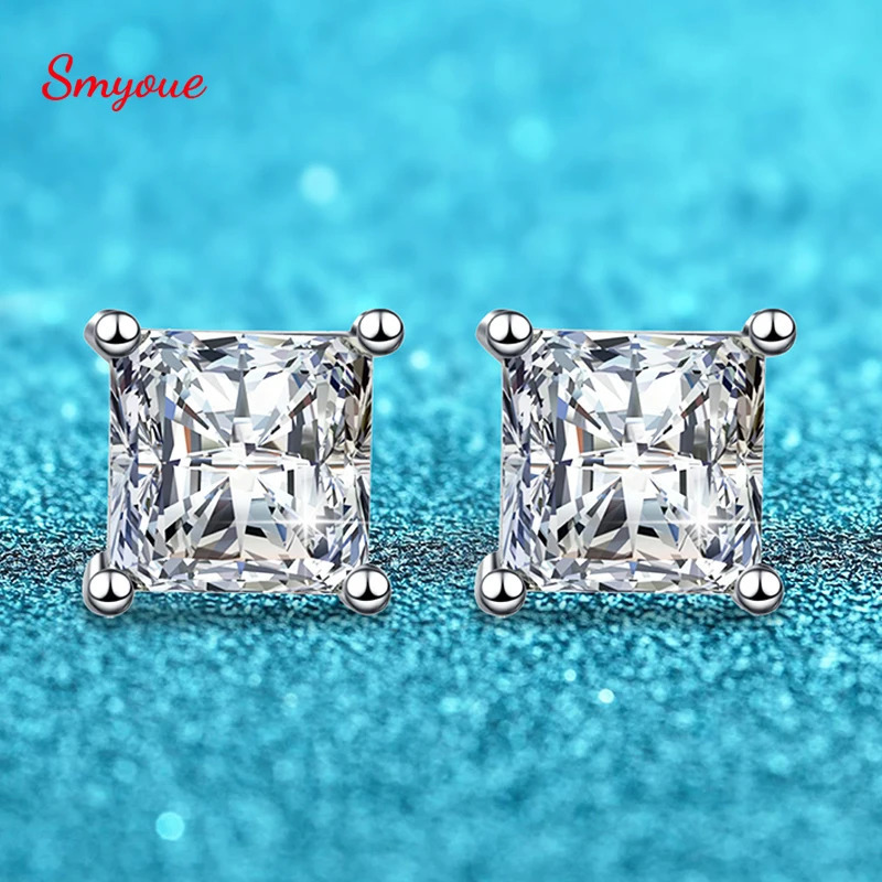 Ear Cuff Smyoue Princess Cut 122CT Stud Earrings for Women Men VVS Simulated Diamond Studs 925 Sterling Silver Jewelry 231129