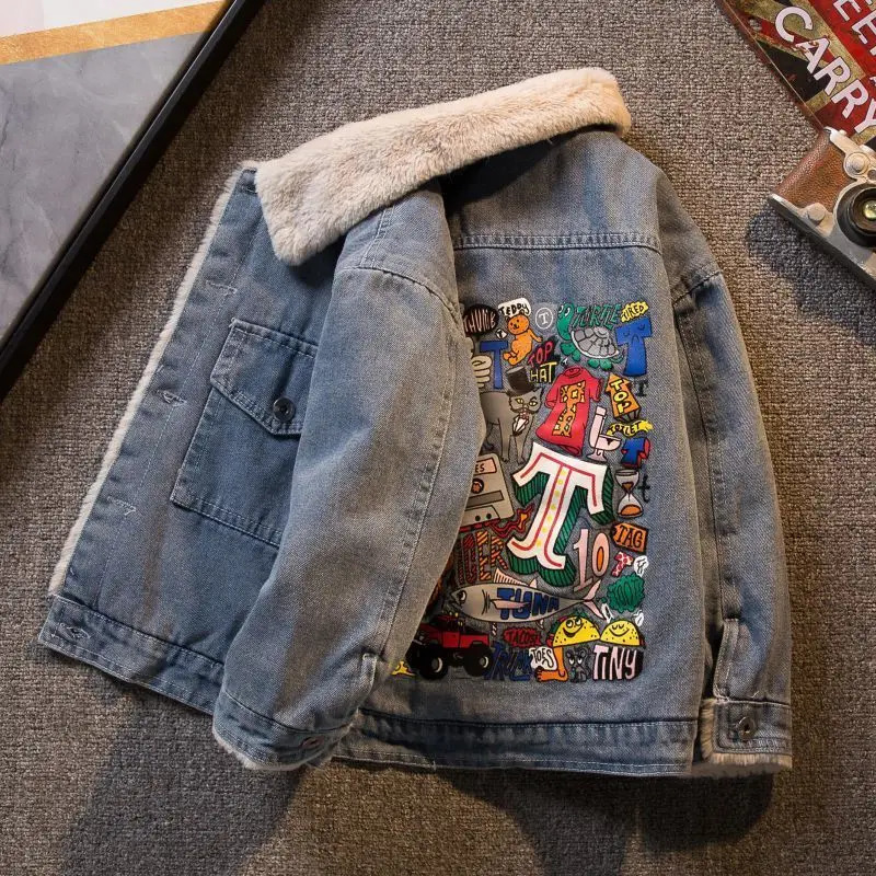 Down Coat TEEN Boys Girls Denim 2023 Autumn Winter Casual Children Outwear Thickened Warm Cartoon Cowboy Jacket for Kids Clothes Tops 231128