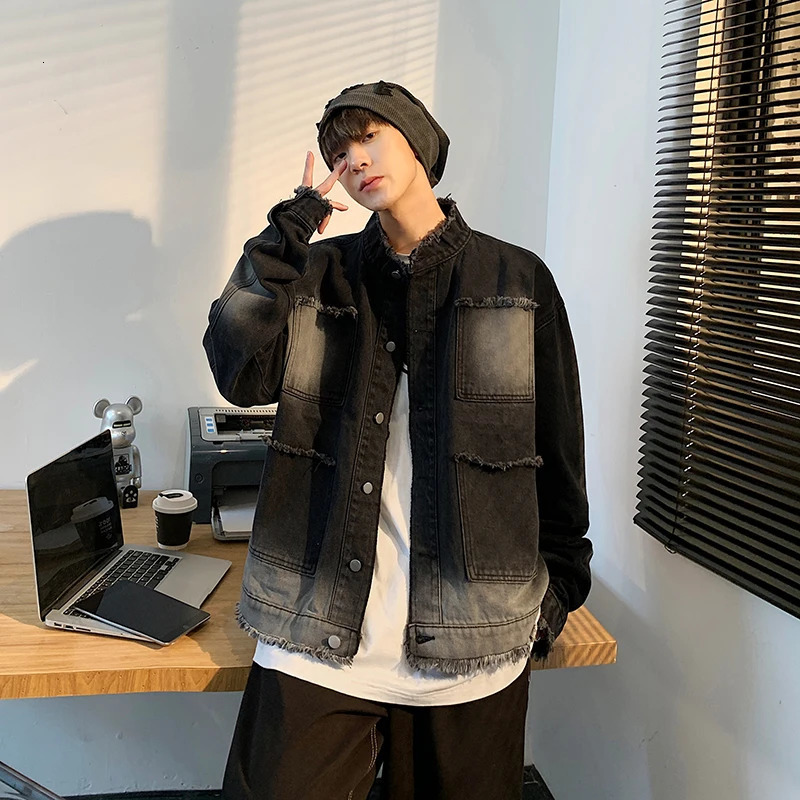 Men's Jackets Denim Jackets Men Spliced Washed Y2k Clothes Vintage Streetwear Unisex S-3XL Teens Fashion Clothing Gradient Chaquetas All-match 23