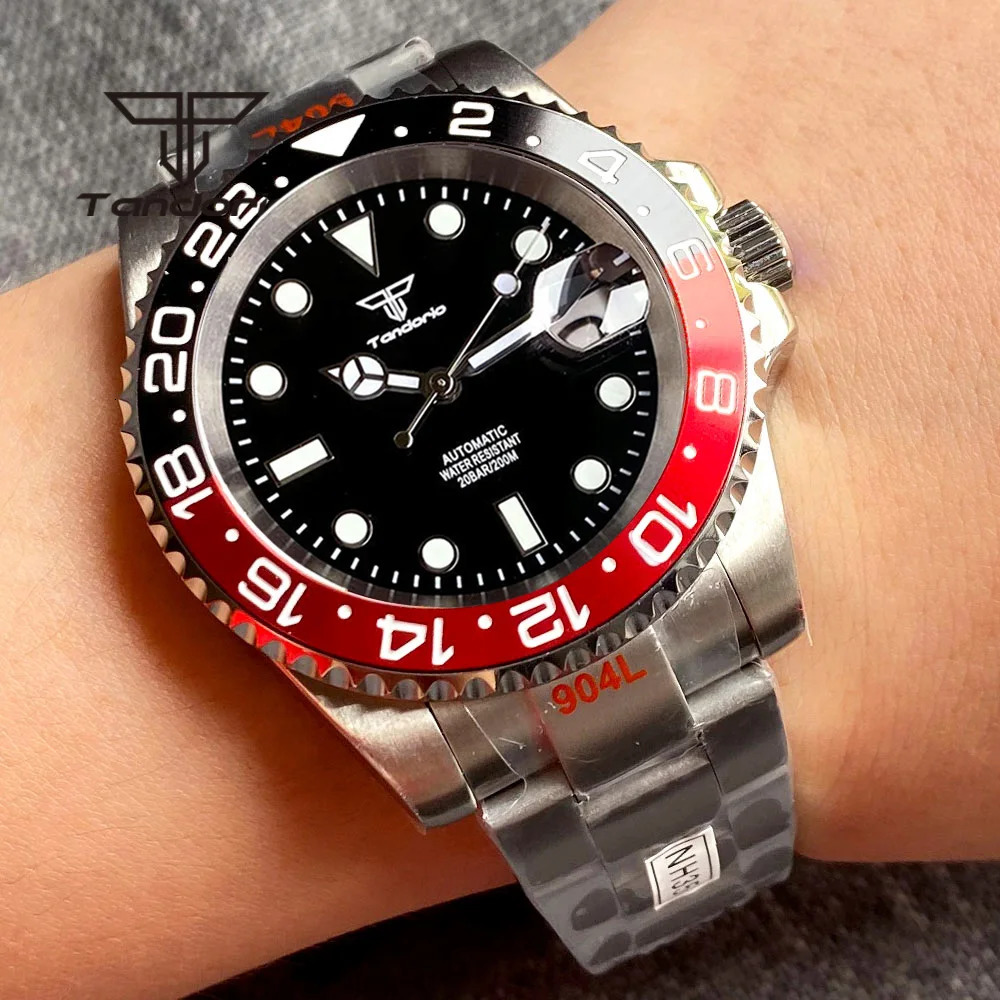 Wristwatches Tandorio NH35A 40mm Stainless Steel 20Bar Automatic Men's Dive Watch Sapphire Glass Black Dial Date Screw Crown 120-Click Bezel 2311
