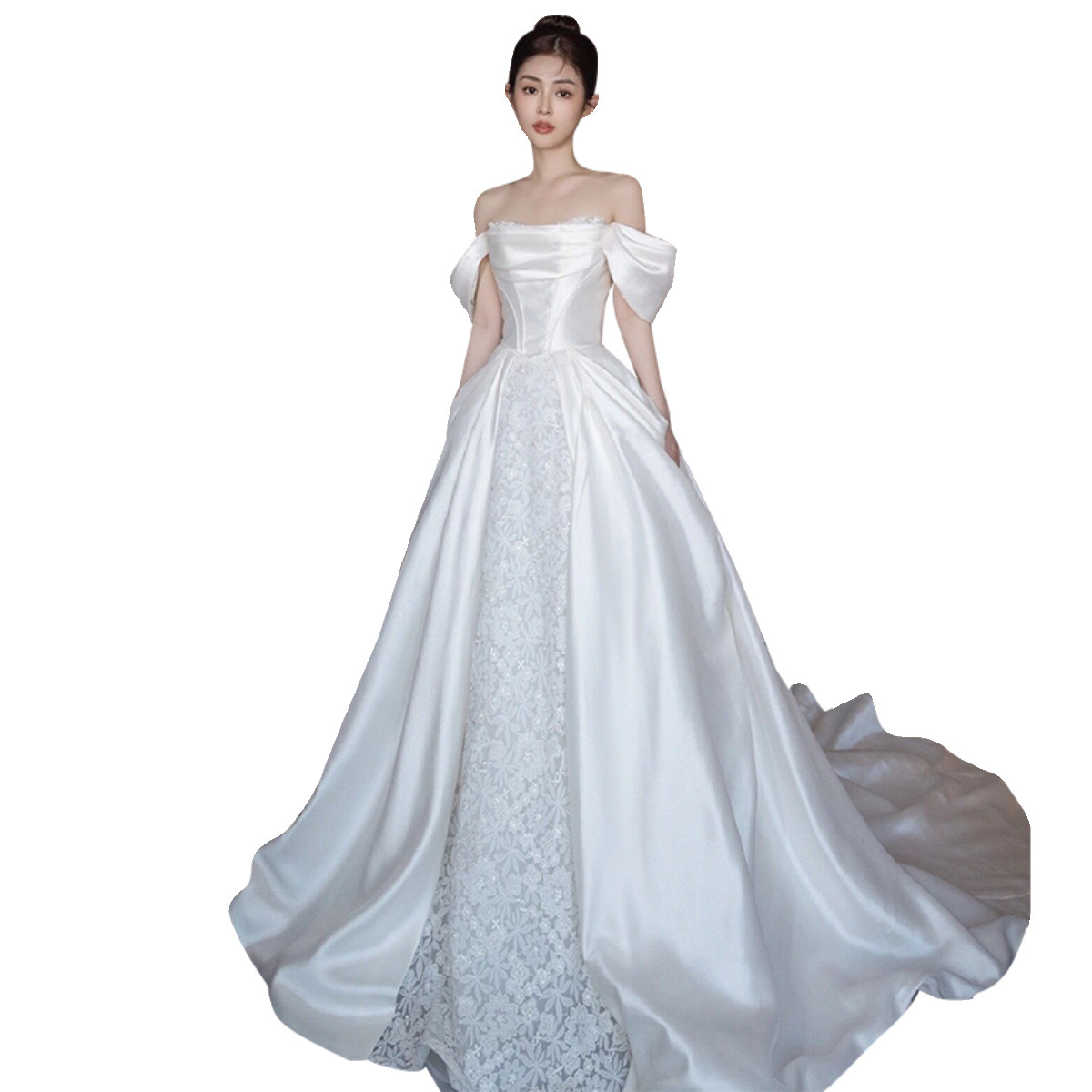 satin lace Crystal country wedding dresses 2023 african long train sexy off shoulder Arabic Satin church garden bridal reception gowns plus size boho 