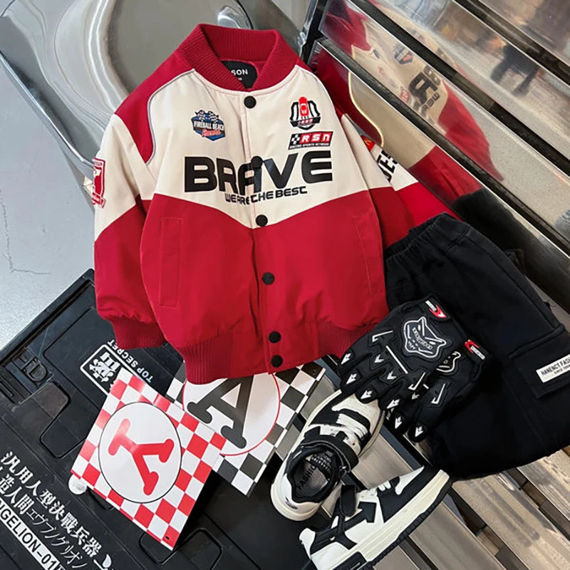 Down Coat 2023 Boys Baseball Jacket Spring Autumn Unisex Baby Boy Racing Children Top Motorcycle Kids Fashion Outwear 2 8Y 231128
