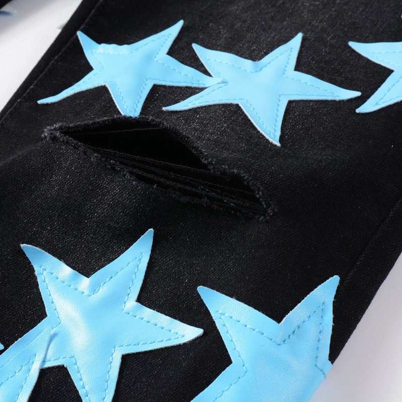 Men high street skin star embroidery washed cotton amiryes black hole jean