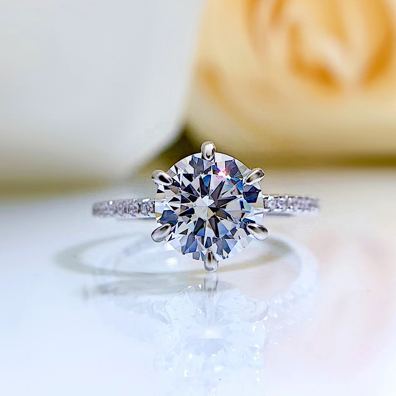 Choucong Brand Classical Six Claw Wedding Rings Luxury Jewelry Solitaire Real 100% 925 Sterling Silver Round White Moissanite Diamond Party Eternity W