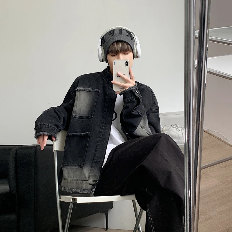 Men's Jackets Denim Jackets Men Spliced Washed Y2k Clothes Vintage Streetwear Unisex S-3XL Teens Fashion Clothing Gradient Chaquetas All-match 23