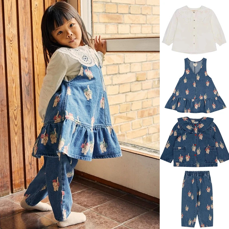 Clothing Sets 2023 Autumn Winter Girls Denim Outwear Dress Pants Suit Kid Blue KS Printing Children's Set 231128