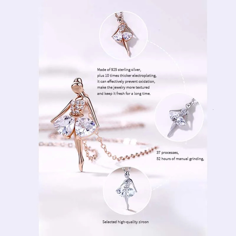 Chokers Elegant Ballet Dancer Shape Pendant Necklace for Women 925 Silver Jewelry Real Certified Rose Gold Zircon Inlaid 231129