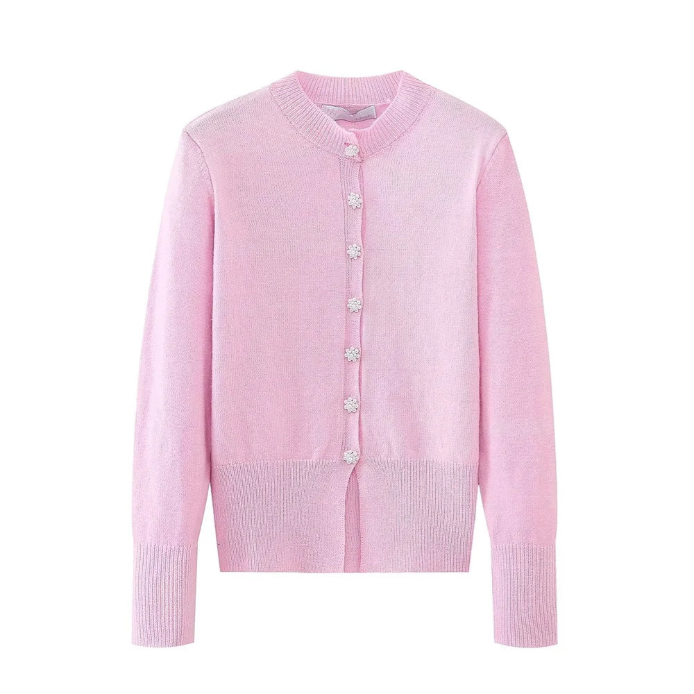 Womens Sweaters Autumn Fashion Versatile Pearl Button Decoration Slim Fit Knitted Coat for Women 231129