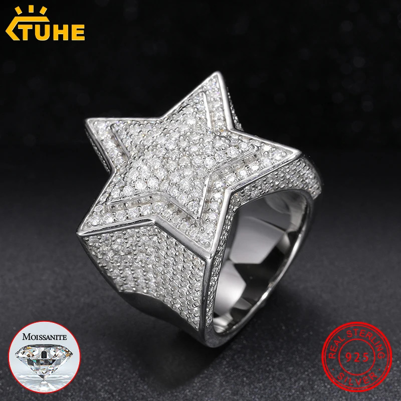 Wedding Rings Fine Jewelry VVS1 With Certificate Star For Men 925 Sterling Silver Hip Hop 231129