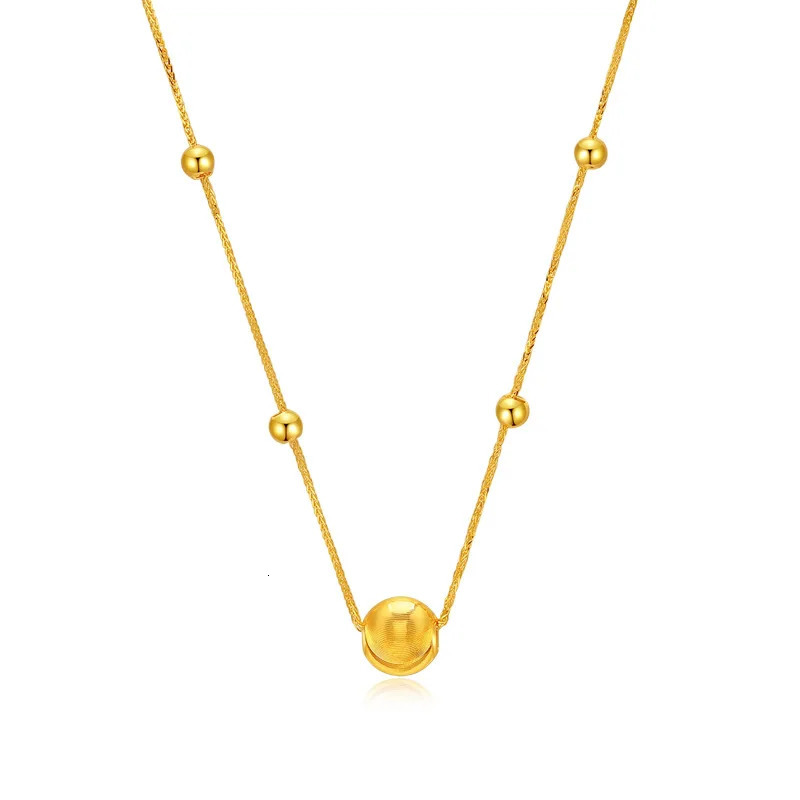 Chokers LABB Real 18K Gold Necklace Pure AU750 Cat Eye Pendant Shiny Ball Women's Fine Jewelry Fashion Party Gift X0040 231129