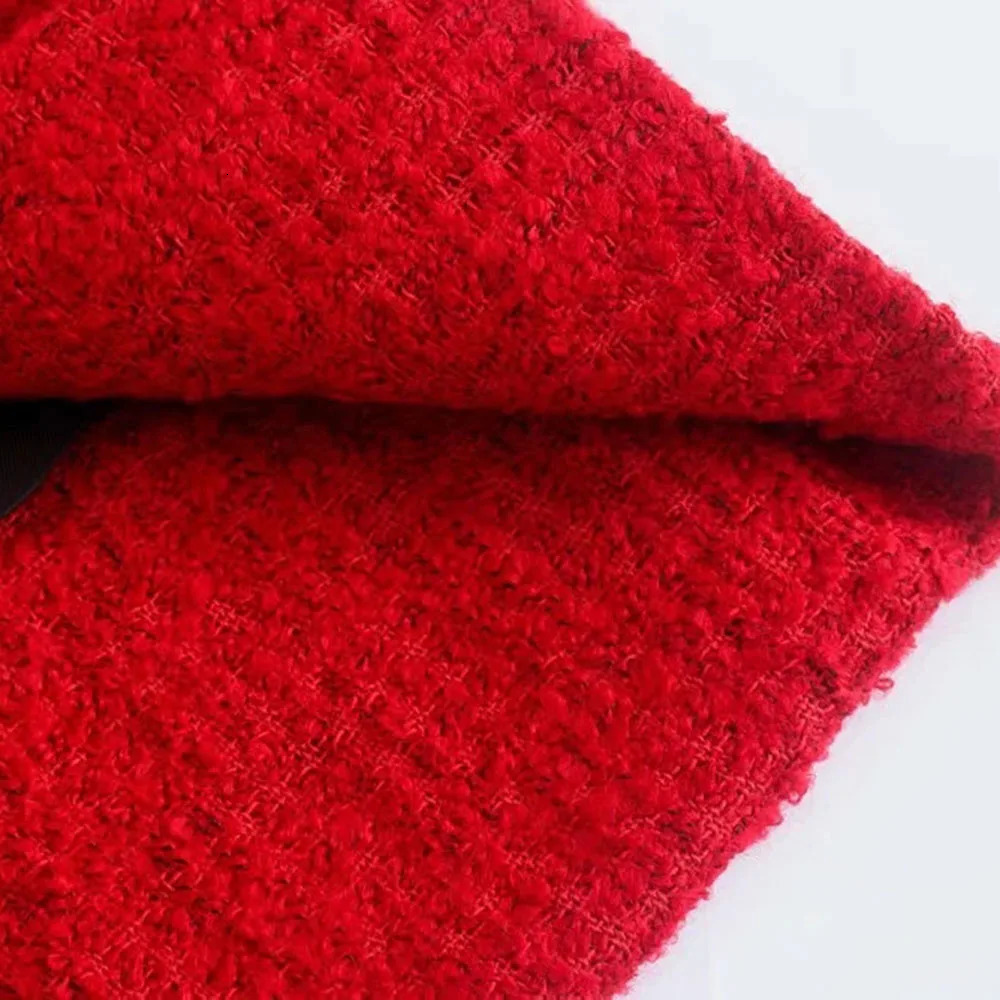 Skirts BBWM Tweed Red Women Fashion Elegant Office Lady Skirt Female Casual Streetwear Slim Split Mini Skirt Chic Bottoms 231129