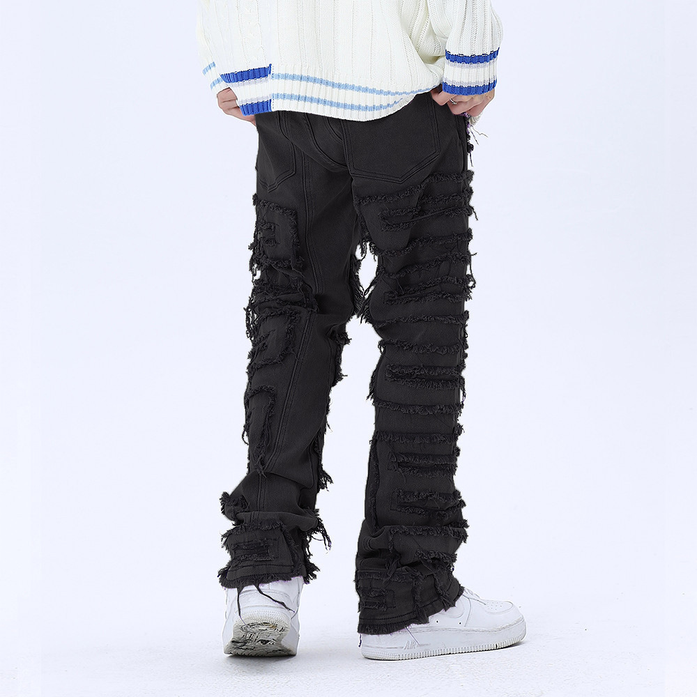 Men's Distressed Straight Denim Jeans Ripped, Loose Fit, Casual Hip Hop Style - Trend B1