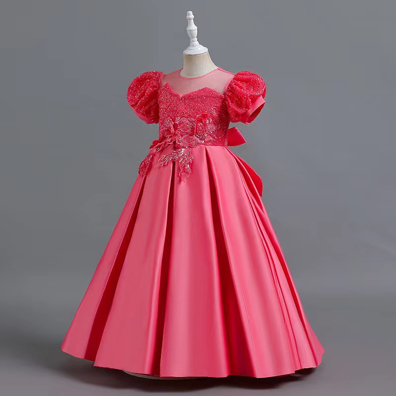 Flower Girl Dresses For Weddings Ball Gown Girls Pageant Dresses cap sleeve Princess baby party Dress Sequined Satin Appliqued First Communion Gowns 2