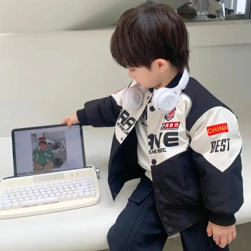 Down Coat 2023 Boys Baseball Jacket Spring Autumn Unisex Baby Boy Racing Children Top Motorcycle Kids Fashion Outwear 2 8Y 231128