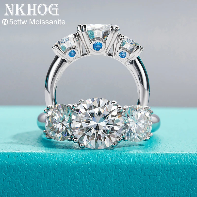 Wedding Rings NKHOG 3 Stones 5CT For Women Engagement 925 Sterling Silver Ring D Color VVS Lab Diamond Jewelry Gift 231129