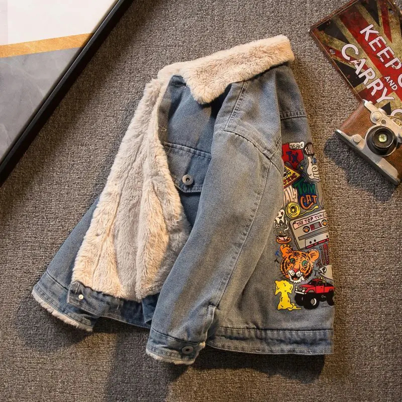 Down Coat TEEN Boys Girls Denim 2023 Autumn Winter Casual Children Outwear Thickened Warm Cartoon Cowboy Jacket for Kids Clothes Tops 231128