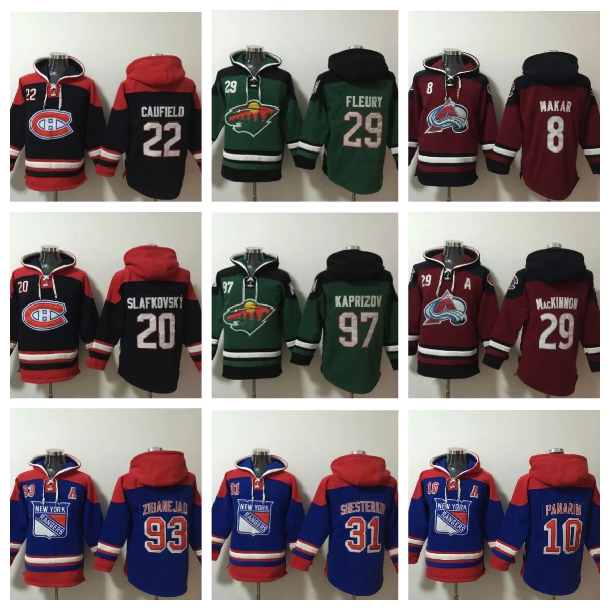 Mens Hockey Old Time Hoodie Cole Caufield Marc-Andre Fleury Kirill Kaprizov Artemi Panarin Mika Zibanejad Avalanche Cale Makar Hoodies Stitched Sweatshirts