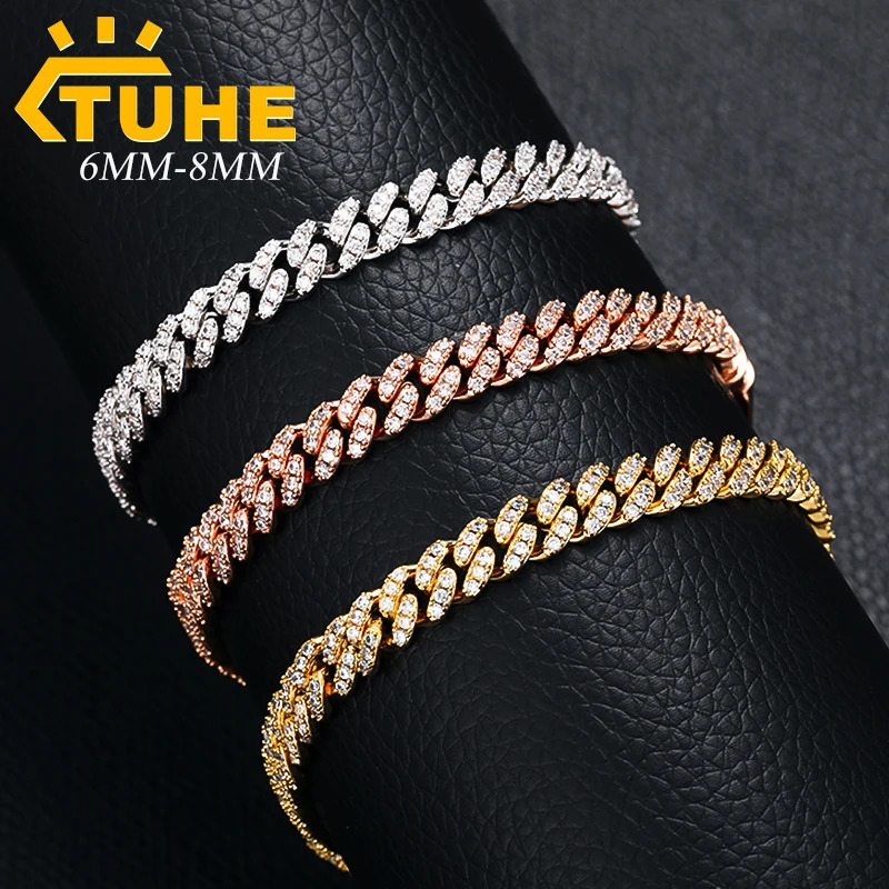 Chain 6mm 8mm Fashion Miami Cuban Bracelet For Women Men Hip Hop Jewelry Cubic Zirconia Gift Drop 231129