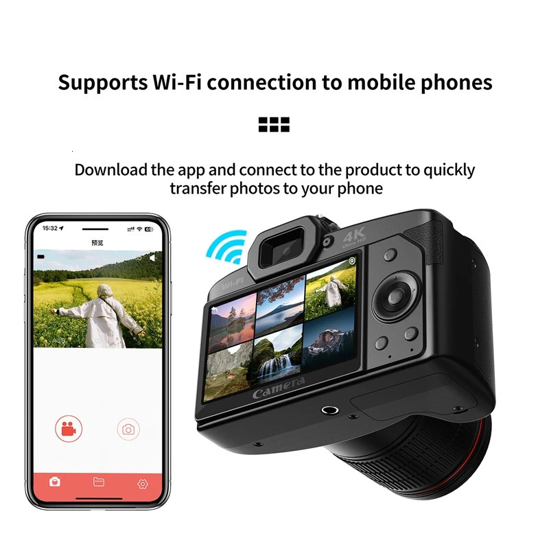 Digital Cameras Digital Pography Camera Night Vision Camera 4K WIFI Web Cam Vintage Vlog Video Recorder 64MP Camcorder Camera A 231128