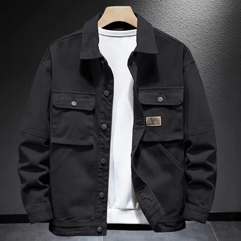 Men's Jackets Fashion Lapel Spliced Pockets Loose Printed Letter Coats Men's Clothing Autumn Oversized Casual Tops Korean Jackets 231129