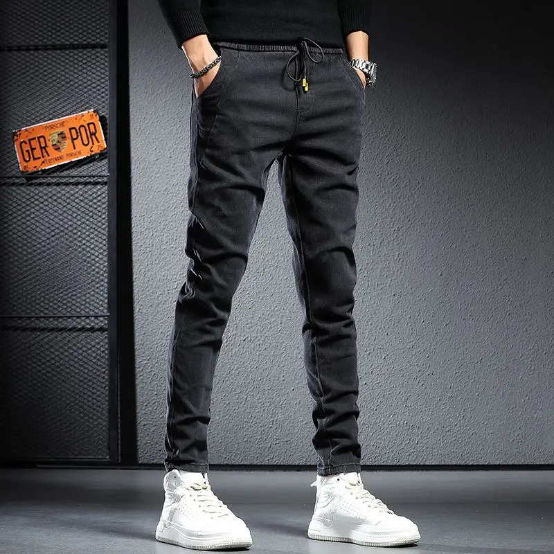 Men's Pants Autumn Winter High-end Fleece Plush Wool Streetwear Men's Clothing Casual Pants Men Elastic Waist and Full Length Joggers Jeans 