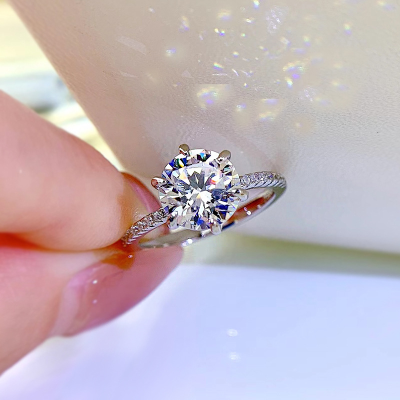 Choucong Brand Classical Six Claw Wedding Rings Luxury Jewelry Solitaire Real 100% 925 Sterling Silver Round White Moissanite Diamond Party Eternity W