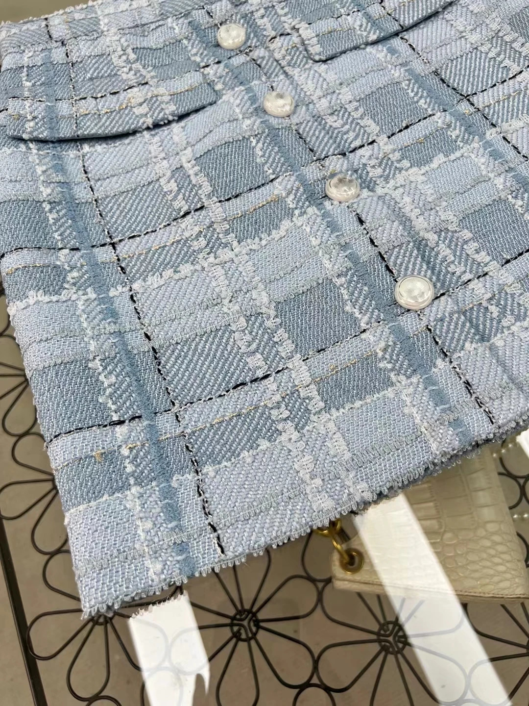Skirts Women's Wool Tweed Short Skirt A-Sub Skirt Blue Plaid Autumn Winter 231129