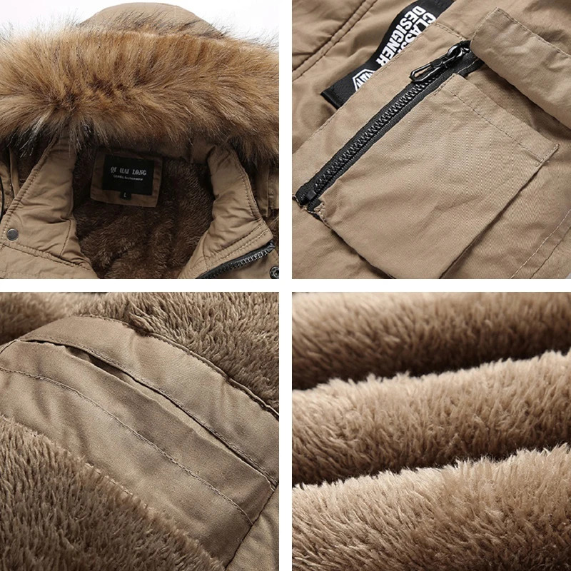 Mens Down Parkas Winter Men Warm Thick Fleece Fur Collar Long Jacket Casual Windproof Military Fashion Classic Coat Man 231129