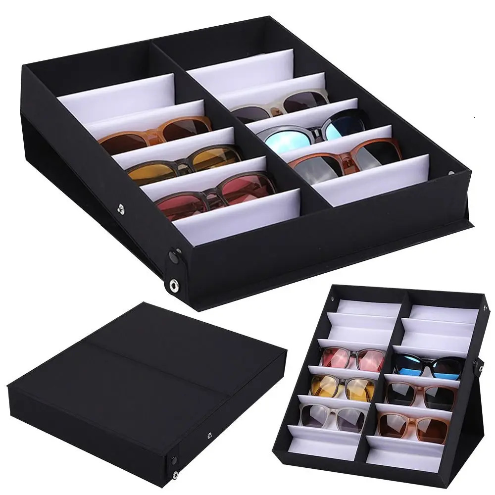 Sunglasses Cases Durable 12 Slots Glasses Tray Display Case Eyeglass Organizer Box Eyewear Holder Sunglass Stand Sun 231129