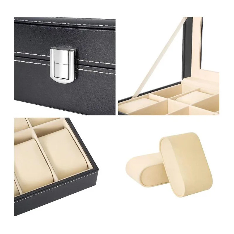 Watch Boxes Cases 12 Slot PU Leather Watch Box Display Case Jewelry Organizer with Glass Top 231128