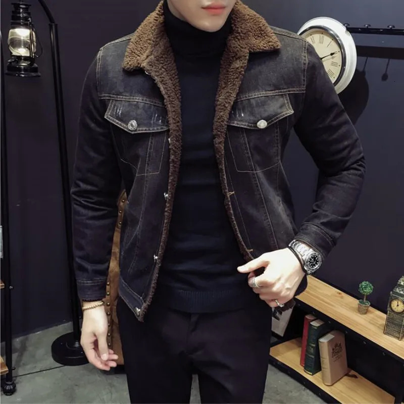 Men's Jackets Autunm And Winter Men's lamb velvet light denim jacket slim jacket Denim Jacket Velvet Jean Coat Mens Casual Denim Outwear 231