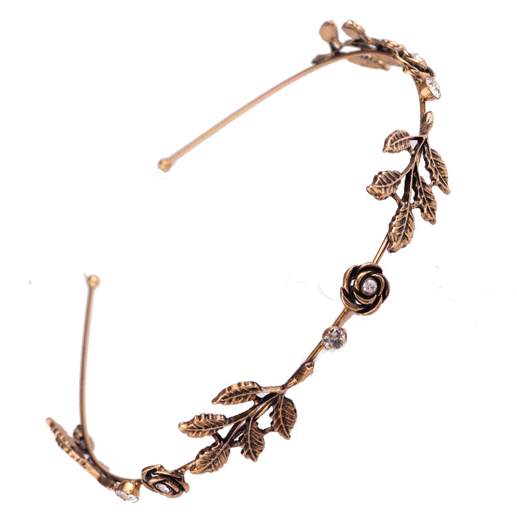 Vintage electroplated leaf crystal hair band leaf headband alloy hair clip five leaf hair accessories