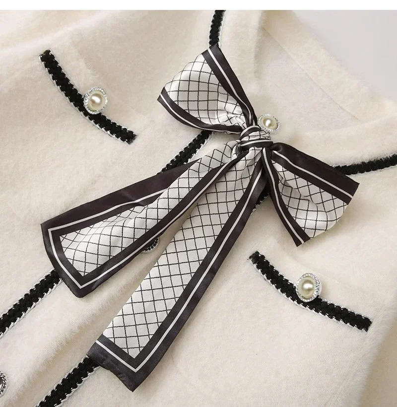 Womens Jackets Solf Mink Plush Sweater Cardigan Korean Elegant Bow Pockets Black Knitted Mujer Fall Winter Clothes Streetwear 231129