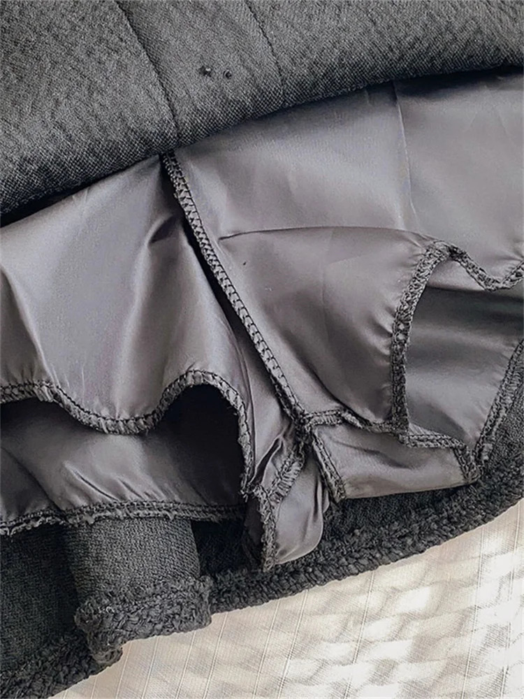 Skirts Yitimoky Tweed Skirts for Women High Waist White Skirt Autumn Winter Ruffles Korean Fashion Clothing Casual A-LINE Black 231129