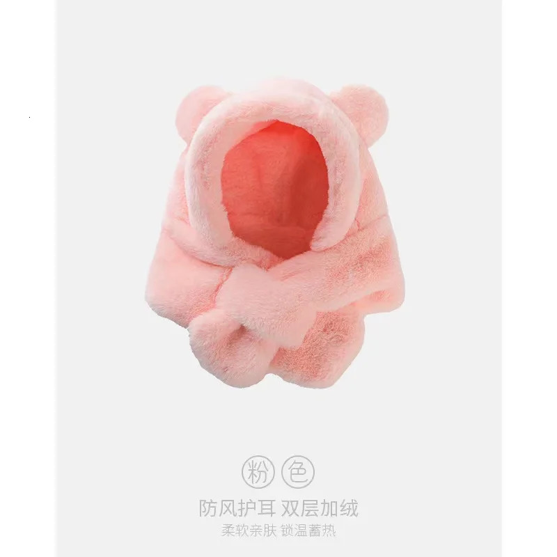 Beanie/Skull Caps Winter Baby Hat Scarf Faux Fur Kids Hats Cartoon Bear Warm Neck Ear Cap for Boys Girls Windproof Beanies Infant Stuffs 231128