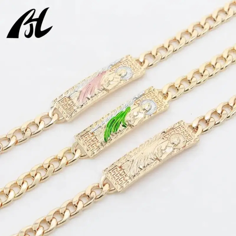 Chain 14kGold Oro Laminado Green San Judas Tadeo Bracelet Men Women Punk Unique religious Platinum Religious Jewelry 231129
