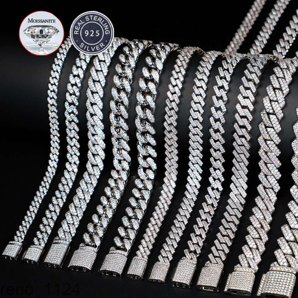necklace moissanite chain 6mm 8mm 13mm 15mm 18mm Custom Pass Diamond Tester 925 Sterling Silver Full D VVS Moissanite Cuban Link Chain For Men Women
