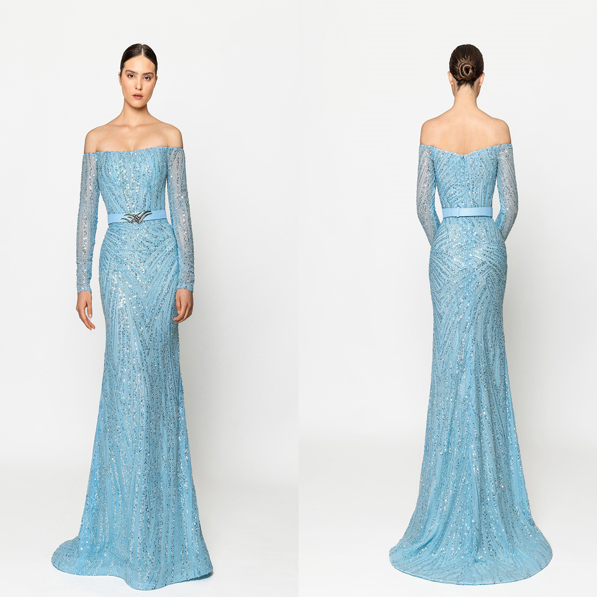 Elegant Mermaid Prom Dresses Jewel Applicants Long Sleeves with Belt Zipper Backless Court Gown Custom Made Court Gown Plus Size Party Dress Vestido D