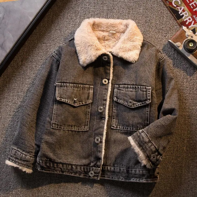 Down Coat TEEN Boys Girls Denim 2023 Autumn Winter Casual Children Outwear Thickened Warm Cartoon Cowboy Jacket for Kids Clothes Tops 231128