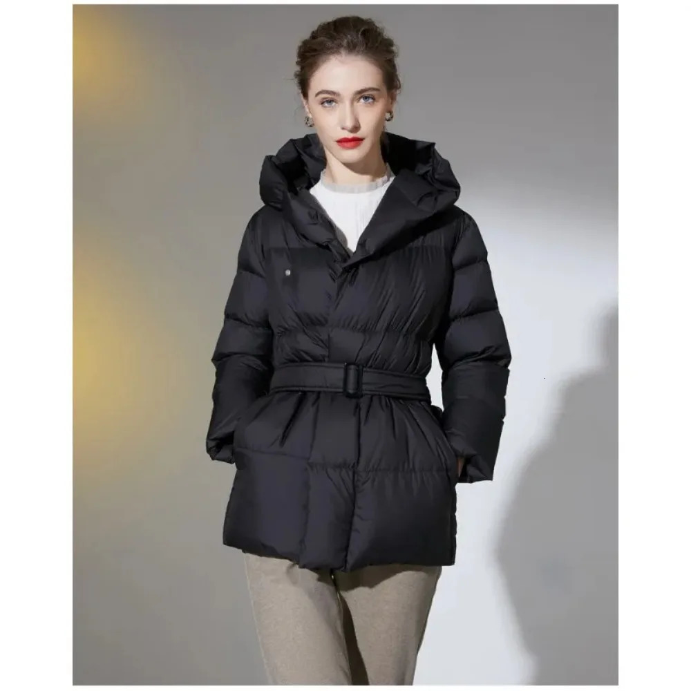Womens Down Parkas Winter Jackets Light Warm Casual Coat Female Puffer Jacket With Belt Plus Size Hooded Parka Overcoat 231129
