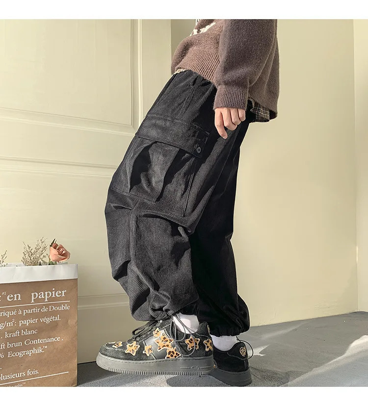 Men's Pants Autumn Winter Corduroy Pants Men Fashion Oversize Pocket Cargo Trousers Streetwear Hip Hop Loose Straight Pants Male Joggers 231129