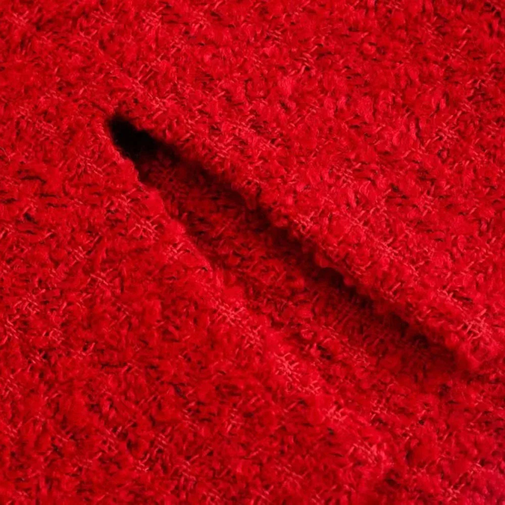 Skirts BBWM Tweed Red Women Fashion Elegant Office Lady Skirt Female Casual Streetwear Slim Split Mini Skirt Chic Bottoms 231129