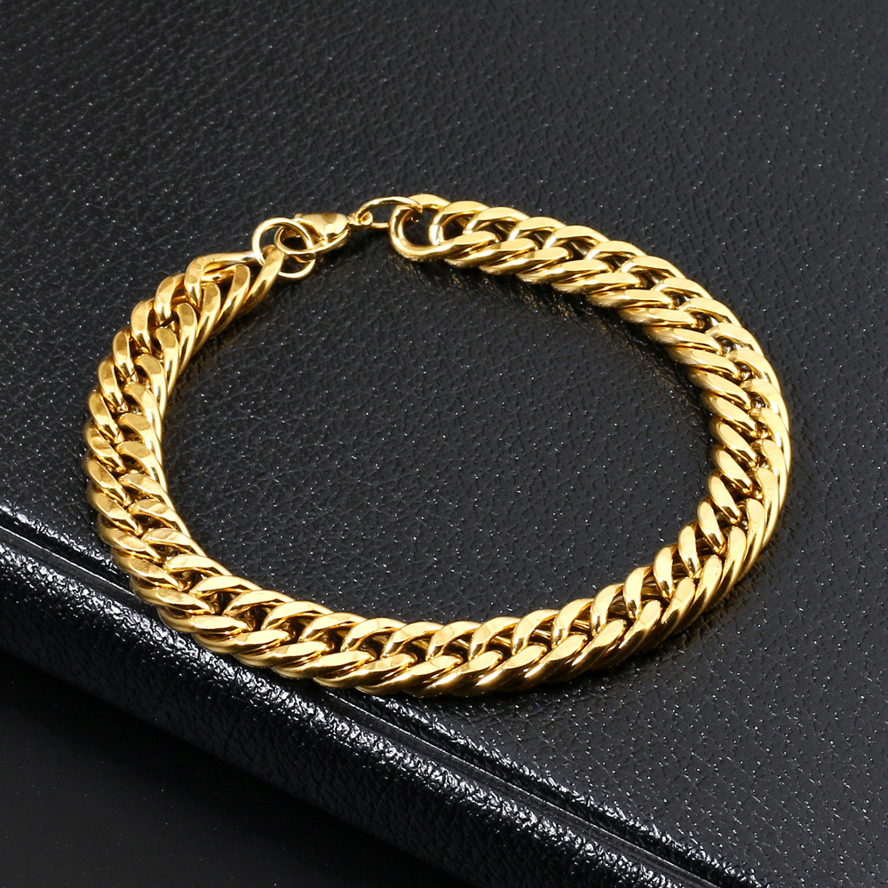 New Mens Gold Plated Stainless Steel Chain Bracelet 22CM Hip Hop Jewelry