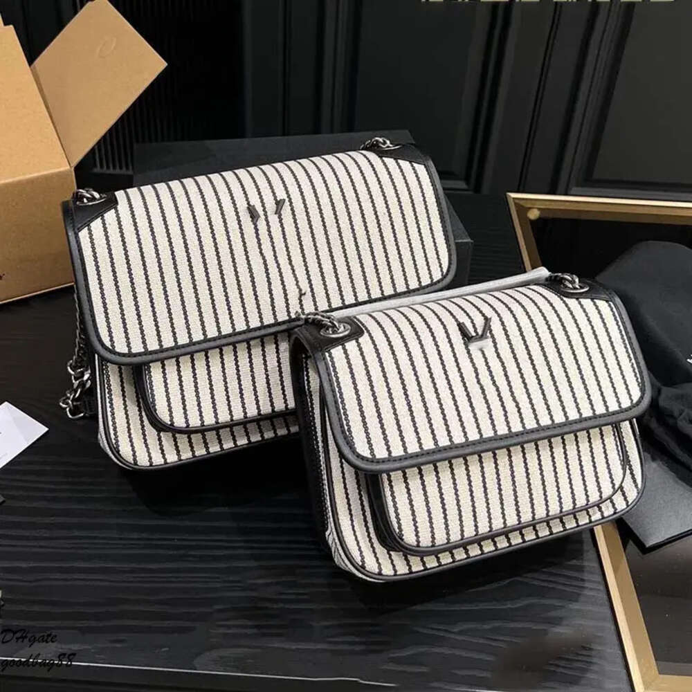Chain Nikis Women Crossbody Designer Messenger Shoulder Bag Striped Canvas Leather Handbag Sier Sliding Chains Black Fashion
