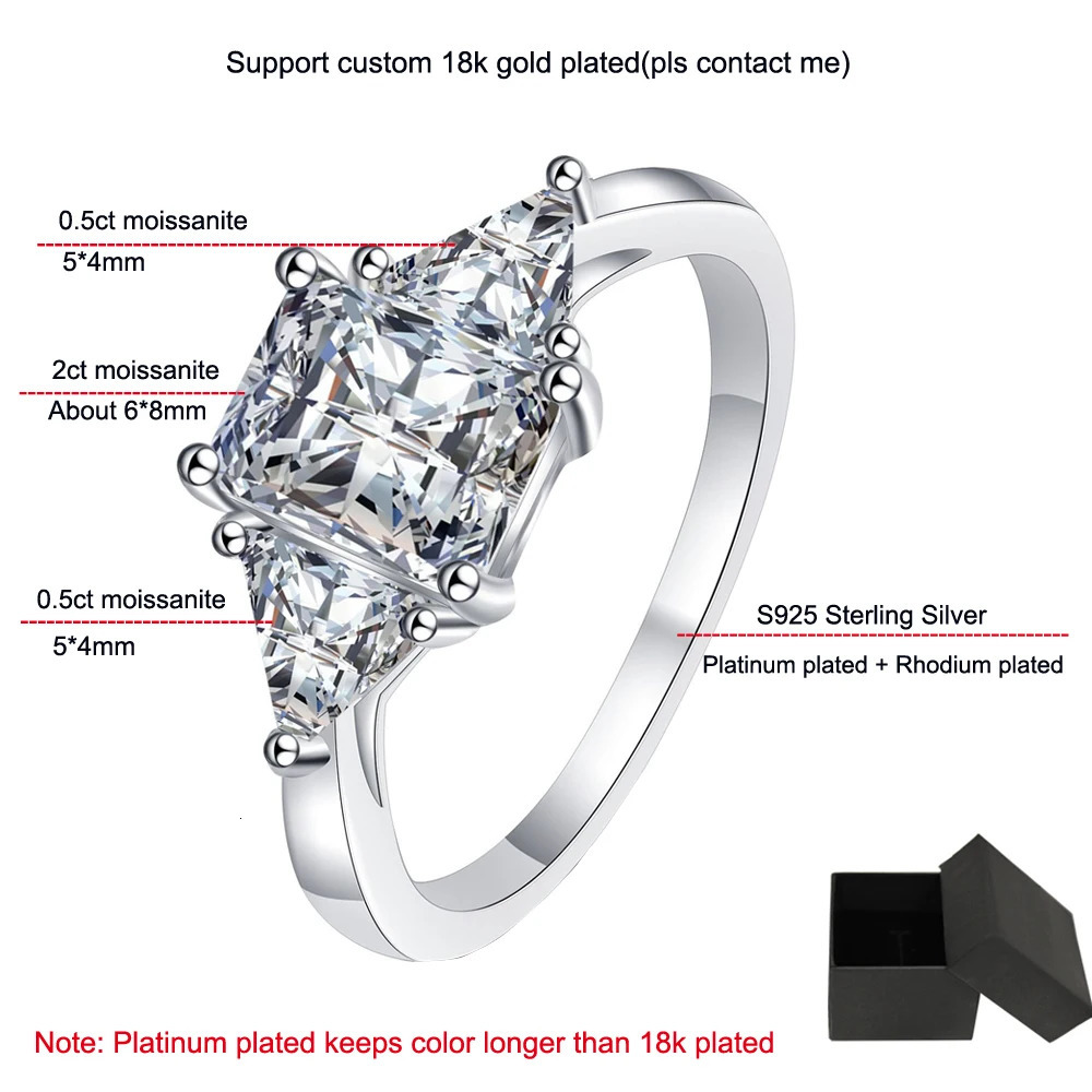 Radiant Cut 3ct Moissanite Wedding Band for Women 2024 GRA Certified Lab Grown Dia Platinum Plated Promise Ring