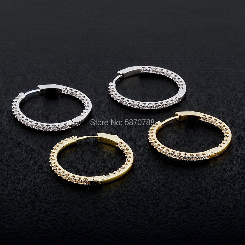 Hoop Huggie 30mm Gold Plated Hoop Earrings Set Circle Ice out Hoop Earrings Bulk Hip Hop for Women Gift 230428