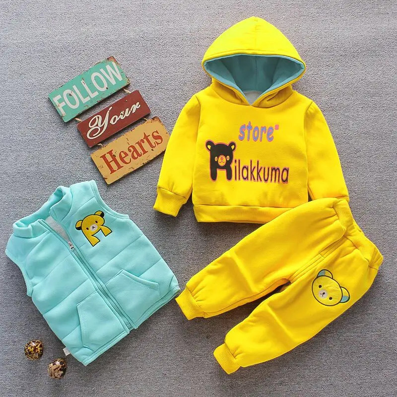 Clothing Sets Autumn Winter Baby Boys Clothes Thick Fleece Cartoon Bear Jacket Vest Pants 3Pcs Cotton Sport Suit For Girls Warm Outfits 231128